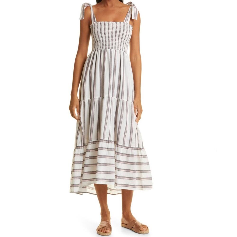 NWT Xirena Lorraine Sleeveless Striped Cotton Midi Dress in Tusk XL